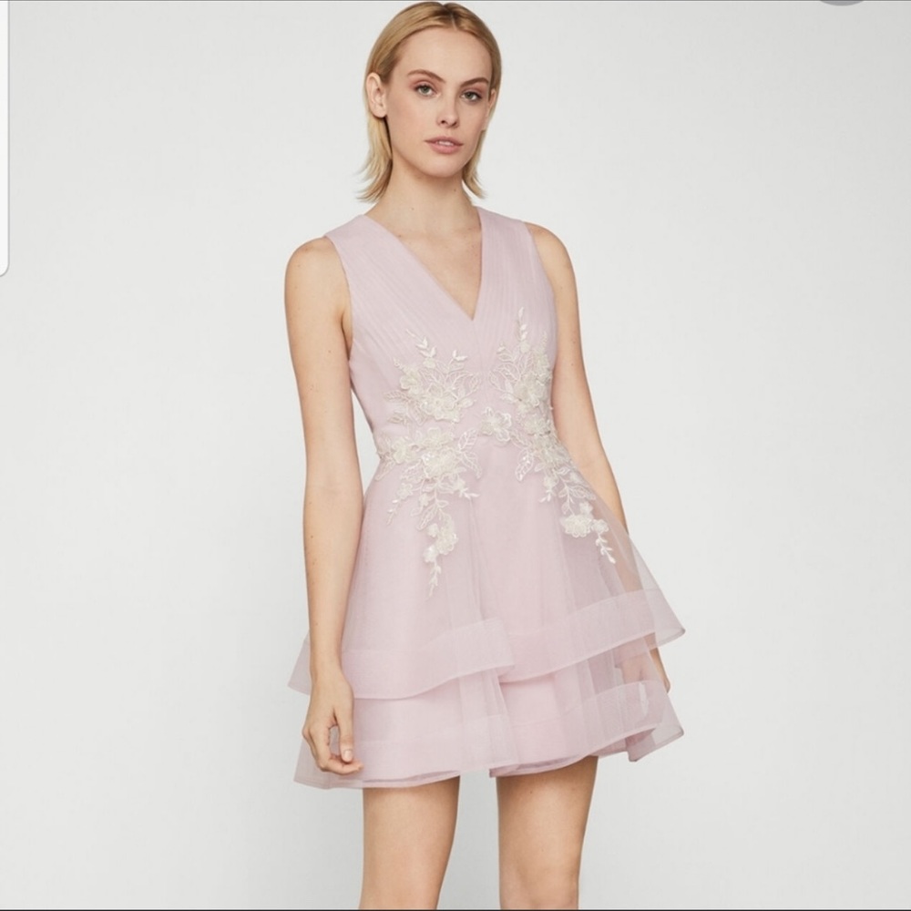 BCBG MAXAZRIA Embroidered Tulle Applique Dress